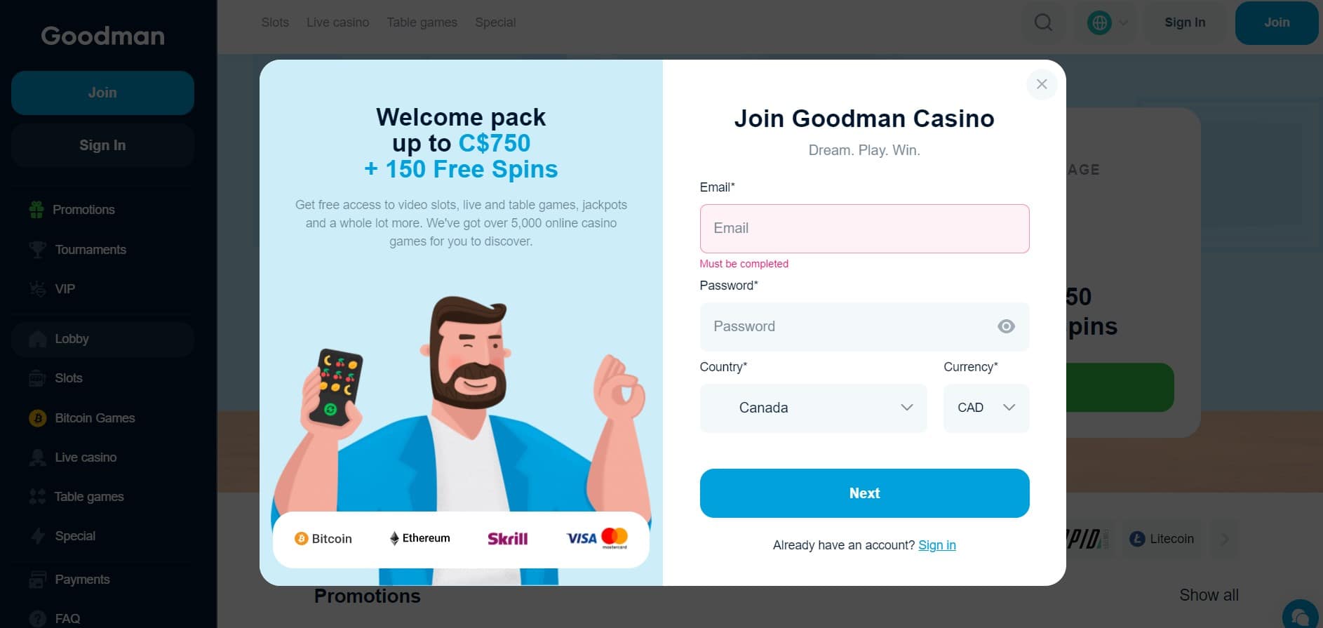 Goodman Casino Register