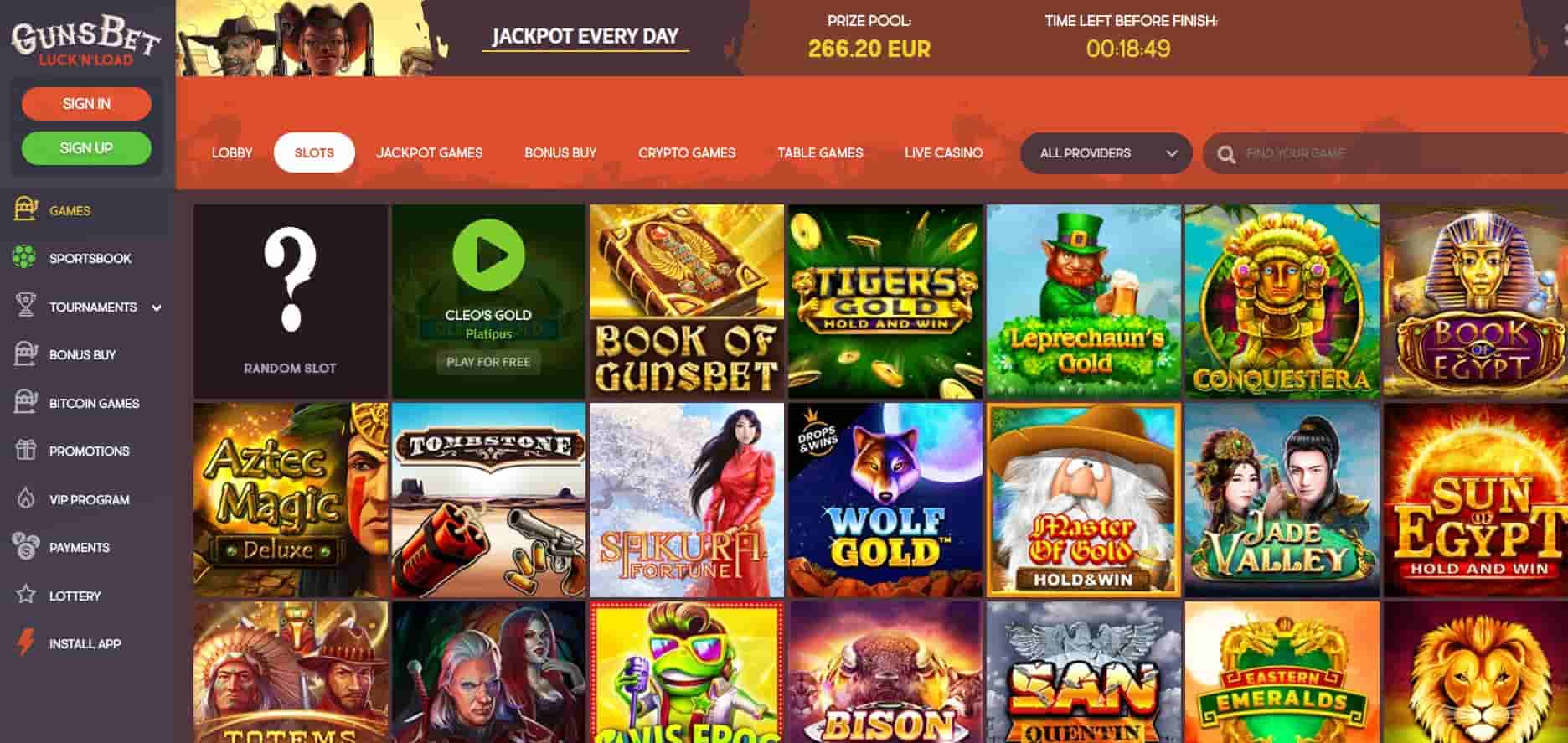 Gunsbet Casino Games